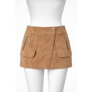 Women's Free People Camel Suede Mini Skirt – Size 6 – Boho Cargo Style